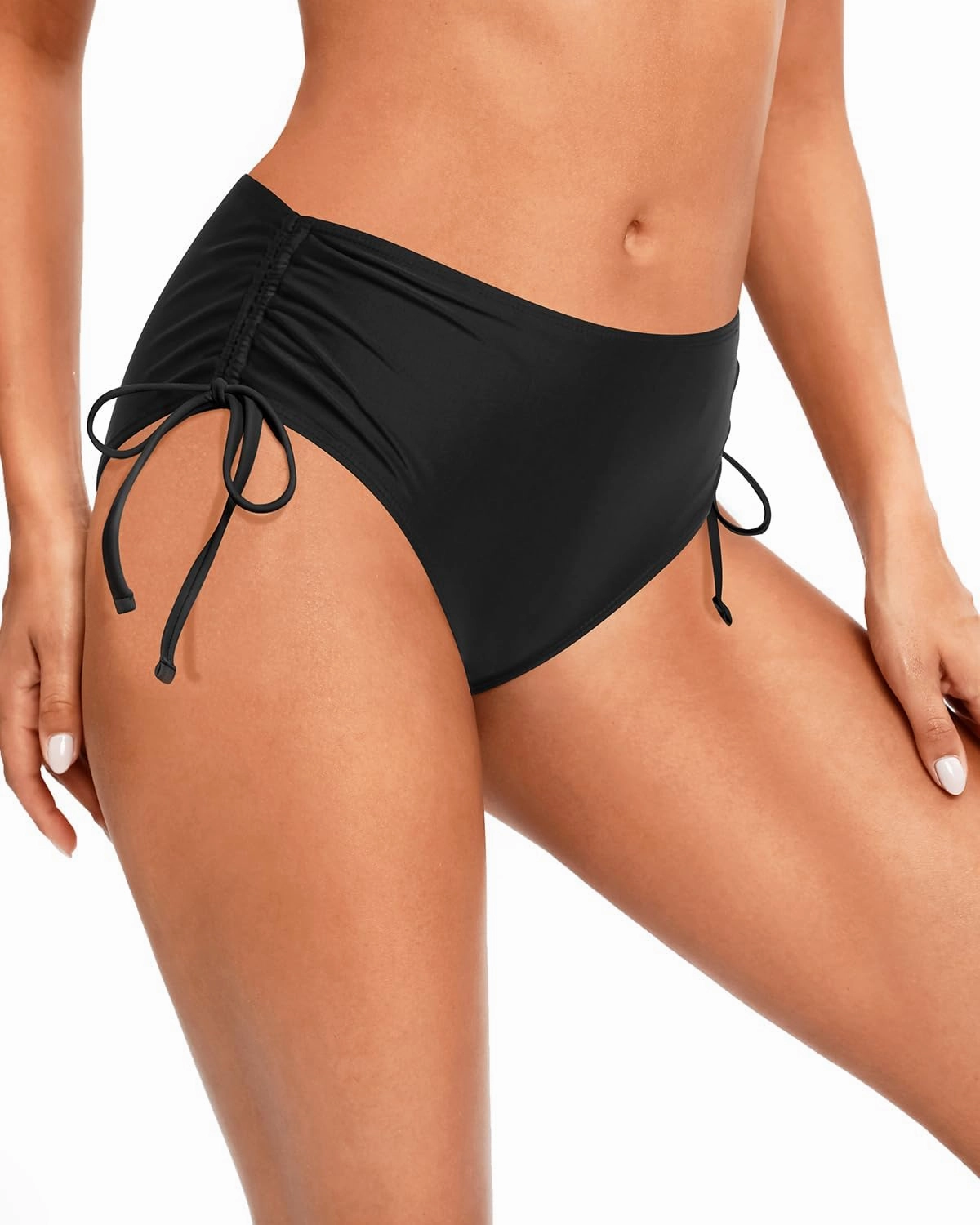 Zmart Women Full Coverage Bikini Bottom Adjustable Side Tie Swim Bottom with Side Ruched Mid Rise Bathing Swimsuit