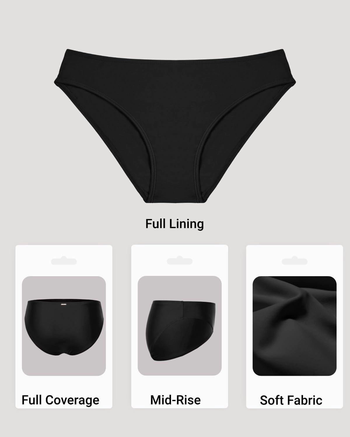 Zmart Women Full Coverage Bikini Bottoms - Mid Rise Bathing Suit Swim Bottom Swimsuit Swimwear