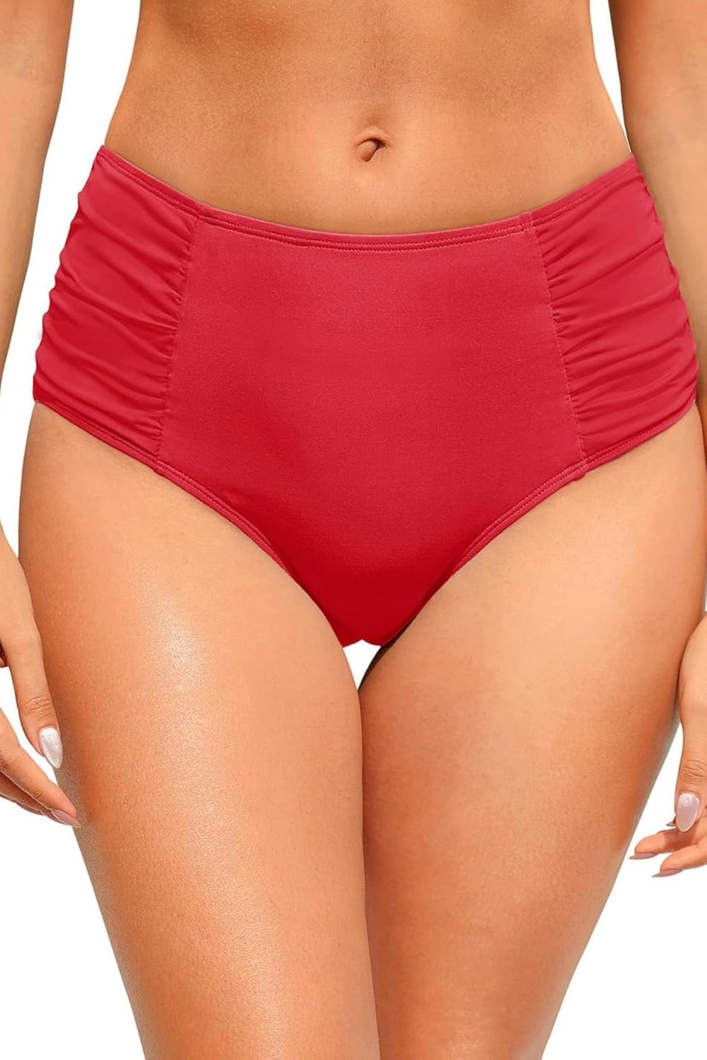 Zmart Women High Waist Bikini Bottoms - Full Coverage Ruched Bathing Suit Swim Bottom Swimsuits Swimwear