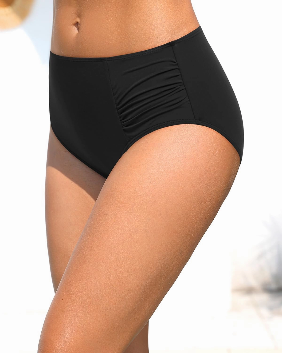 Zmart Women High Waist Bikini Bottoms - Full Coverage Ruched Bathing Suit Swim Bottom Swimsuits Swimwear