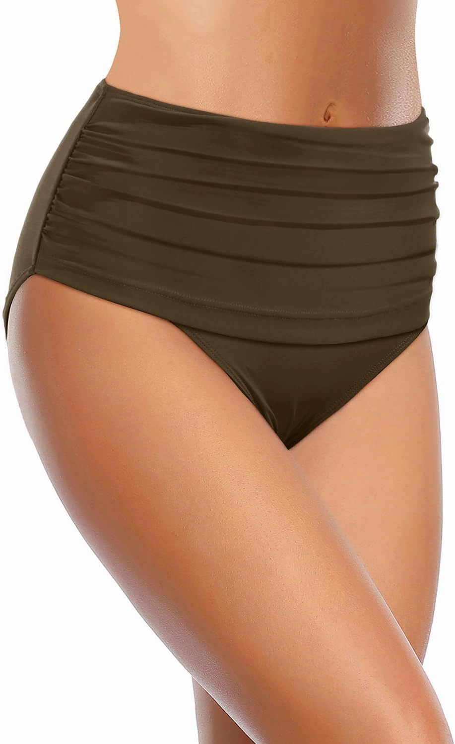 Zmart Women High Waisted Bikini Bottoms - Full Coverage Swim Bottom Ruched Tummy Control Bathing Suit Swimsuit 2025