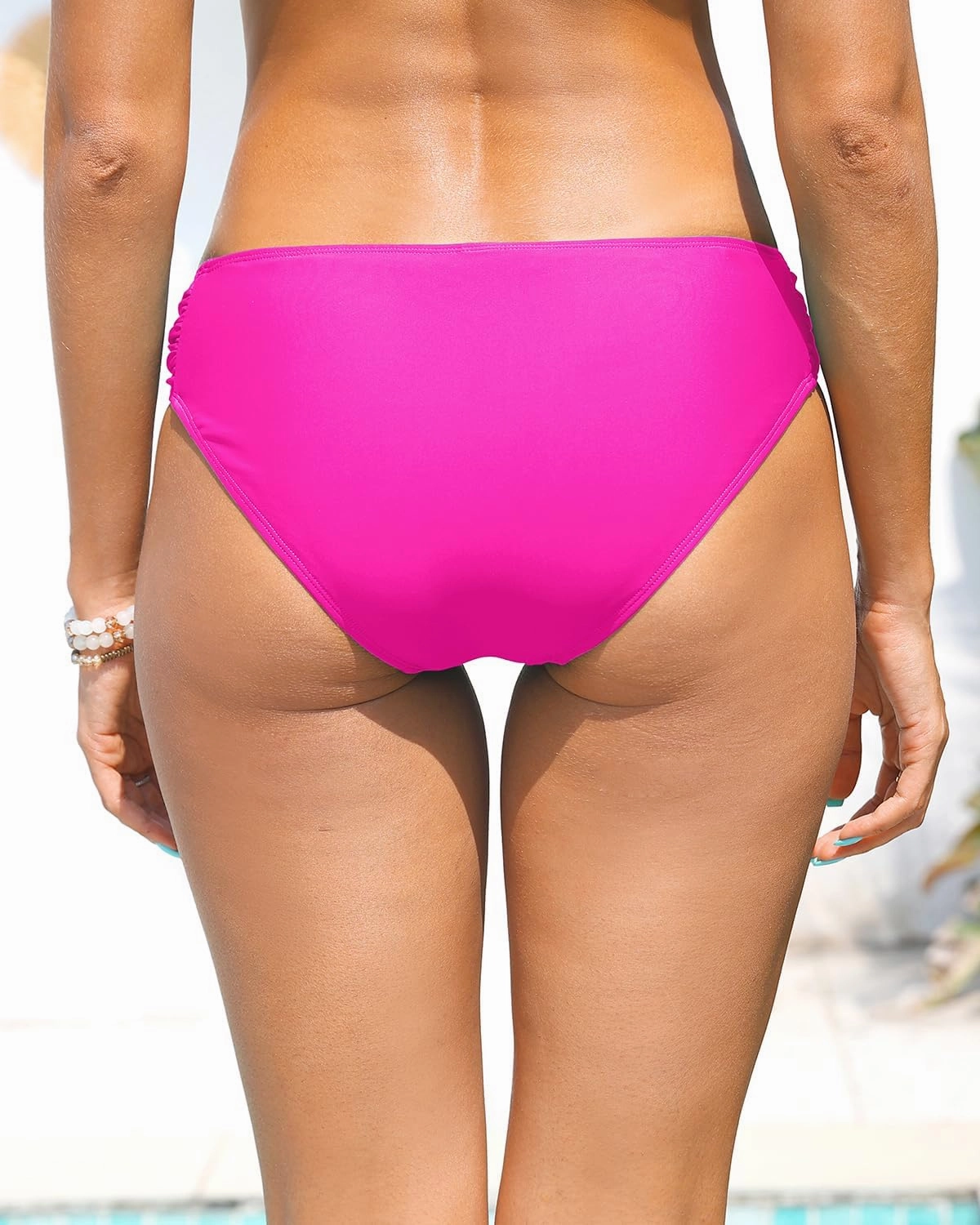 Zmart Women Low Rise Bikini Bottoms - Full Coverage Ruched Bathing Suit Swim Bottom Swimsuits Swimwear