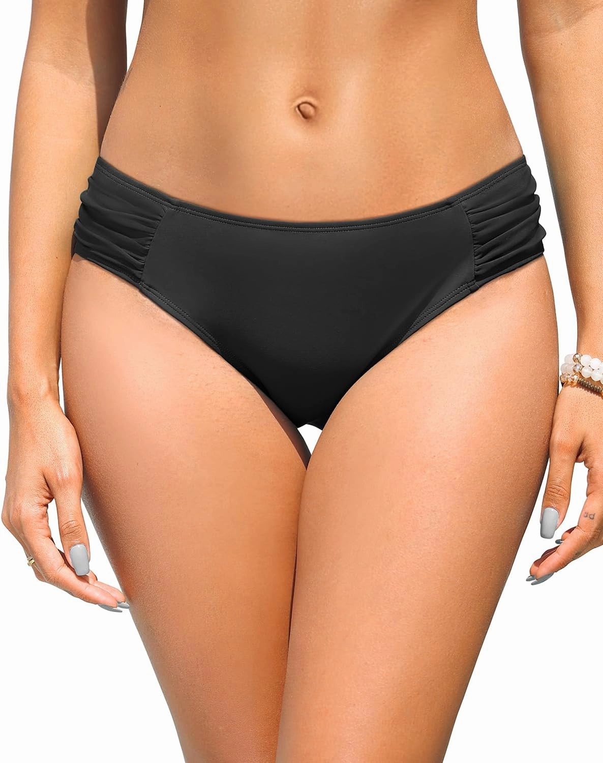 Zmart Women Low Rise Bikini Bottoms - Full Coverage Ruched Bathing Suit Swim Bottom Swimsuits Swimwear