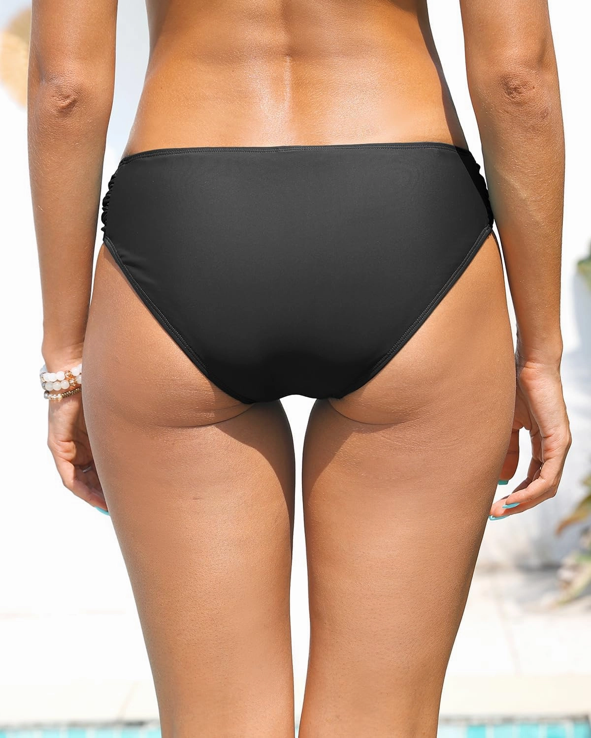 Zmart Women Low Rise Bikini Bottoms - Full Coverage Ruched Bathing Suit Swim Bottom Swimsuits Swimwear