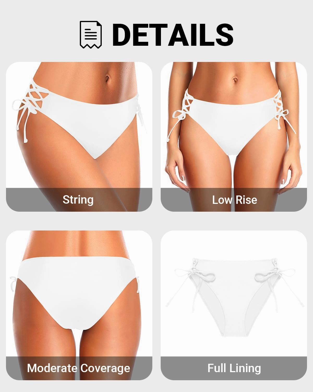 Zmart Women Low Waisted Bikini Bottoms - String Tie Side Bathing Suit Moderate Coverage Swim Bottom