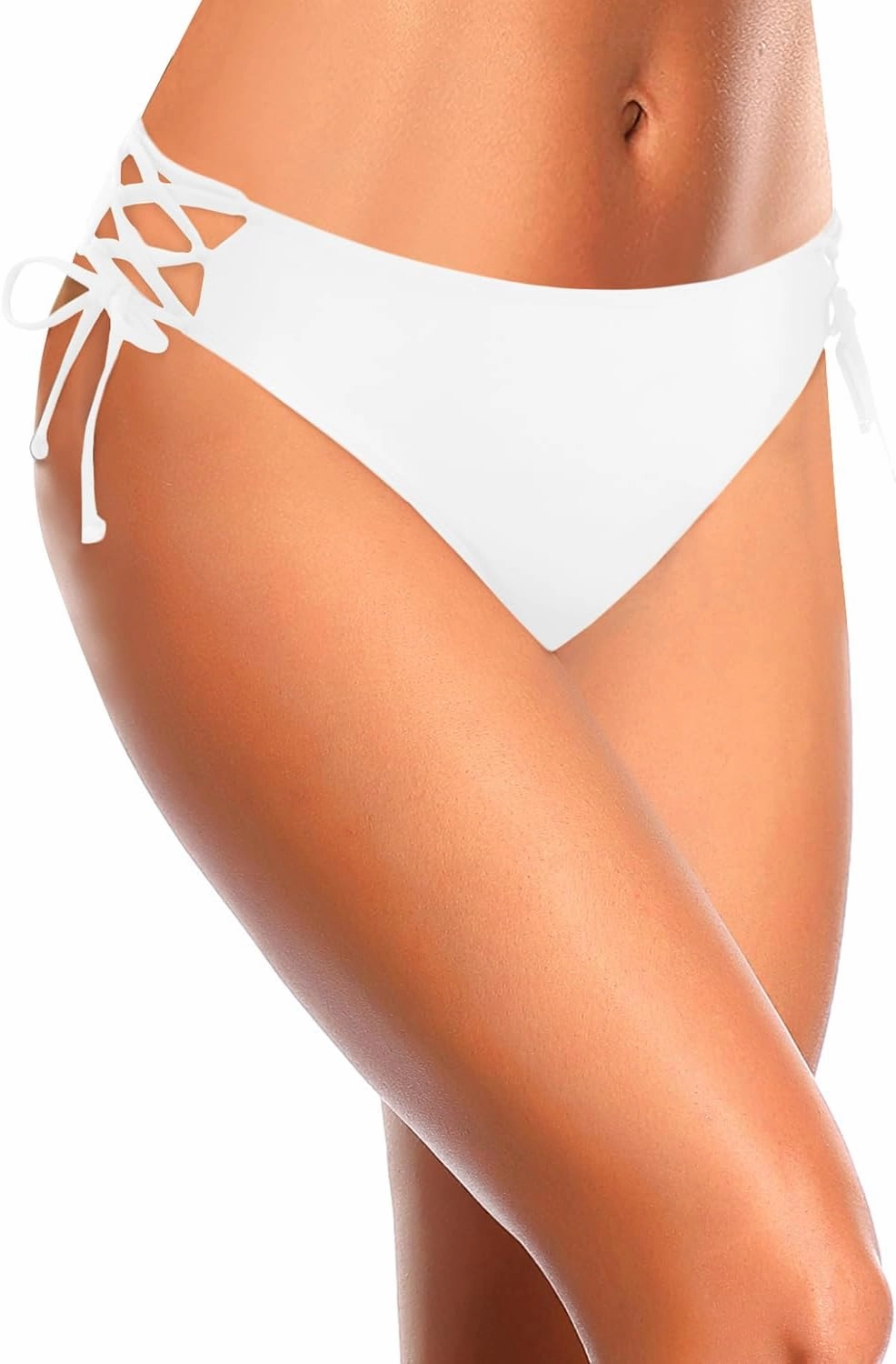 Zmart Women Low Waisted Bikini Bottoms - String Tie Side Bathing Suit Moderate Coverage Swim Bottom
