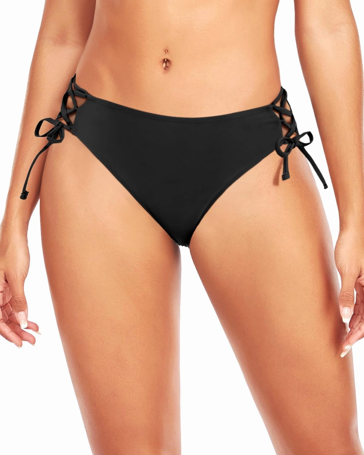 Zmart Women Low Waisted Bikini Bottoms - String Tie Side Bathing Suit Moderate Coverage Swim Bottom
