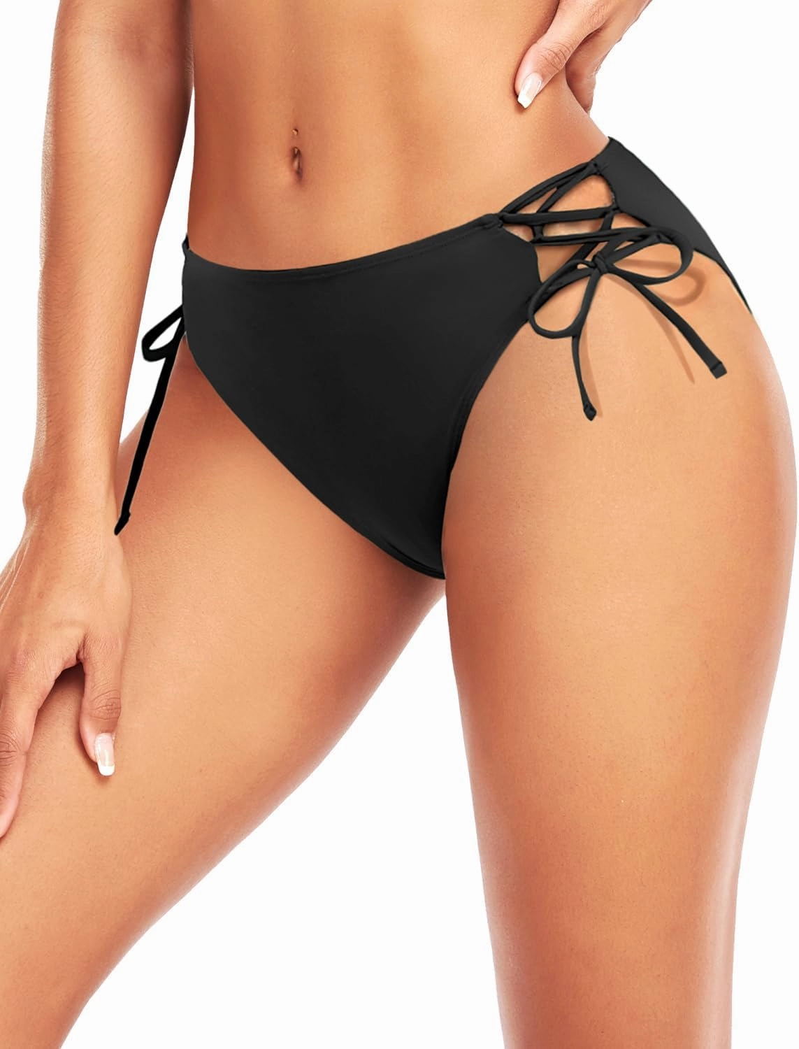 Zmart Women Low Waisted Bikini Bottoms - String Tie Side Bathing Suit Moderate Coverage Swim Bottom
