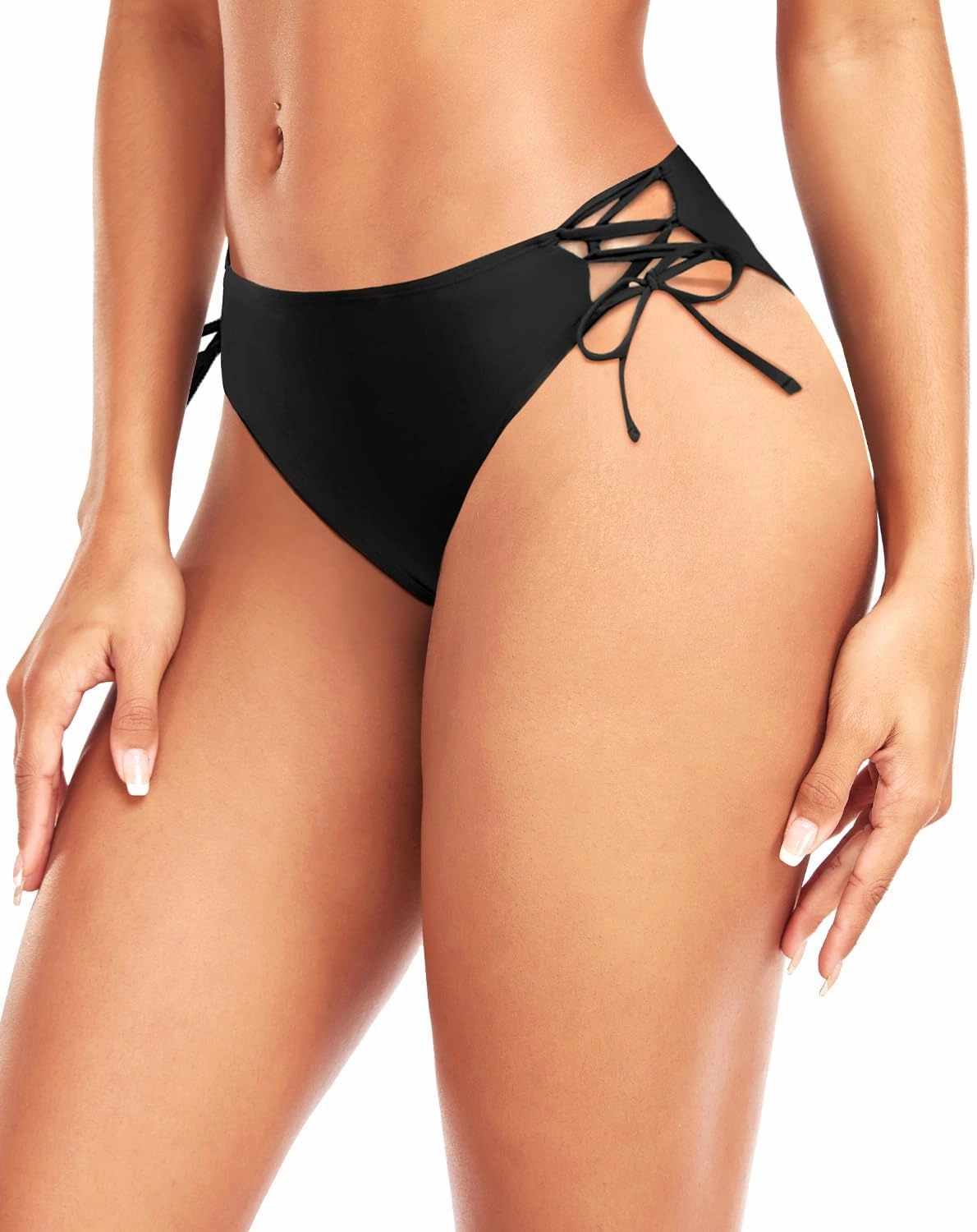 Zmart Women Low Waisted Bikini Bottoms - String Tie Side Bathing Suit Moderate Coverage Swim Bottom