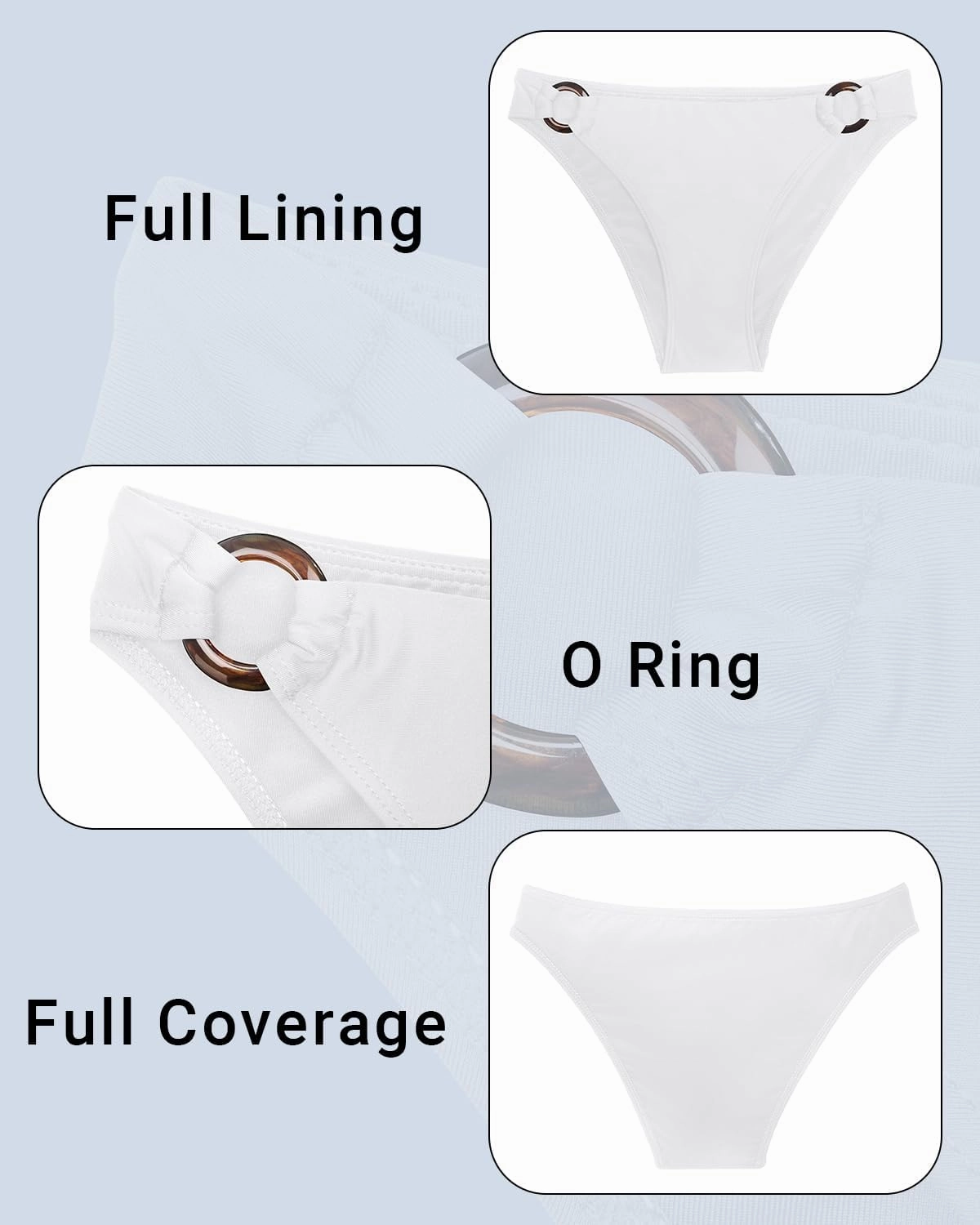 Zmart Women O Ring Bikini Bottoms Full Coverage Swimsuit Bottom Low Waist Low Rise Bathing Suit