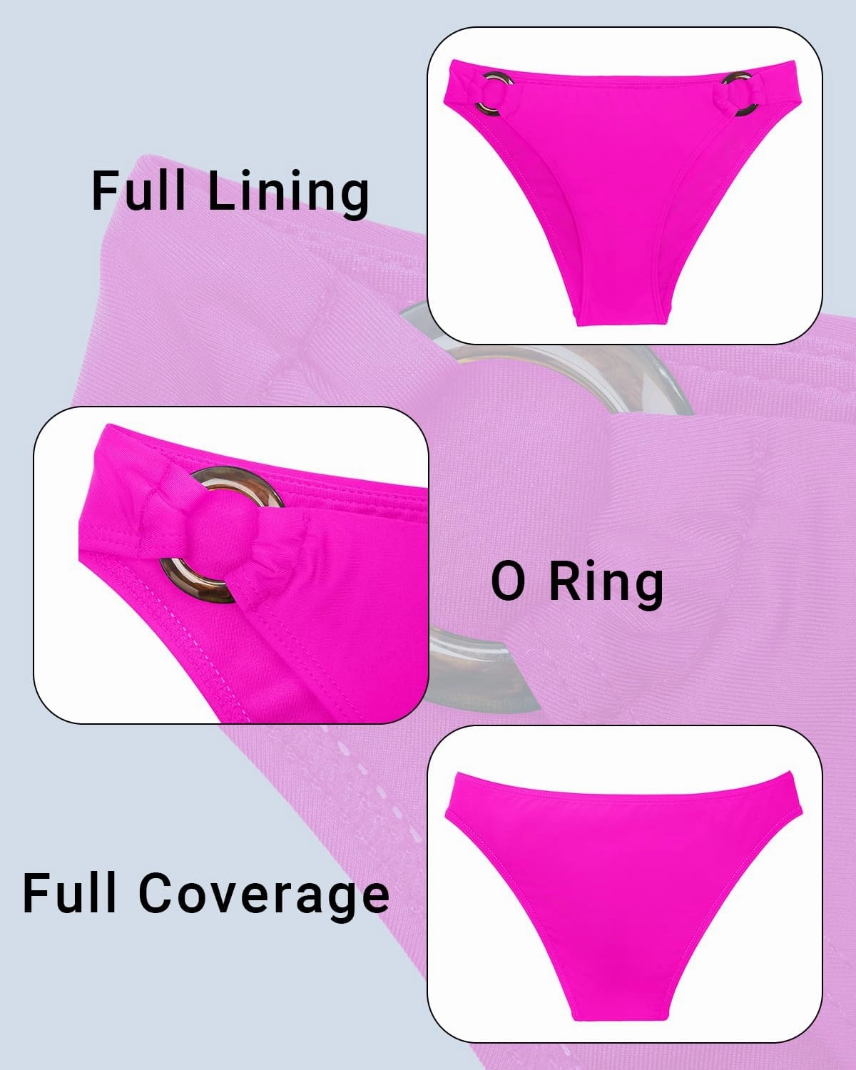 Zmart Women O Ring Bikini Bottoms Full Coverage Swimsuit Bottom Low Waist Low Rise Bathing Suit