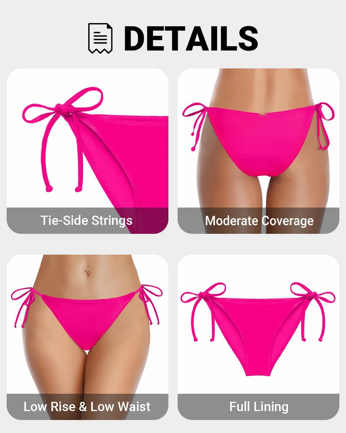 Zmart Women's String Tie Side Bikini Bottoms Cheeky Bathing Suit Bottom Low Waisted Swim Bottom