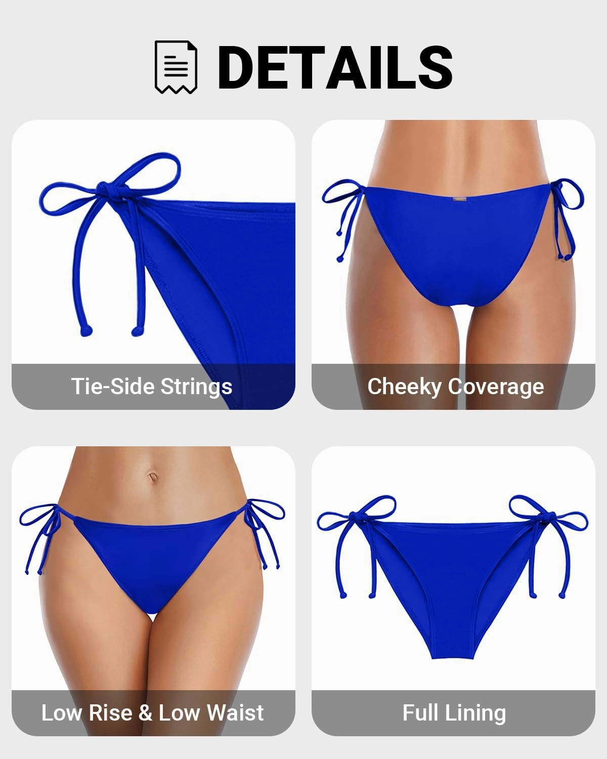 Zmart Women's String Tie Side Bikini Bottoms Cheeky Bathing Suit Bottom Low Waisted Swim Bottom