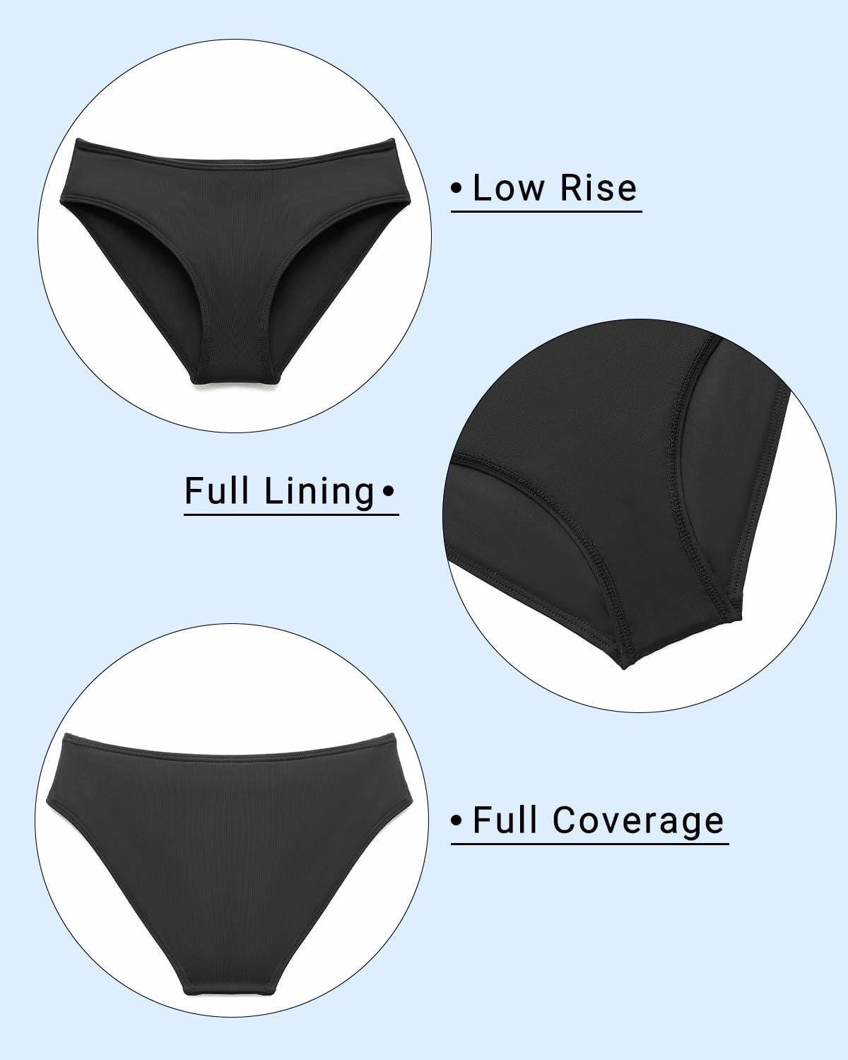 Zmart Women Standard Strappy Bikini Bottoms Full Coverage Bathing Suit Cutout Swim Low Rise Swimsuit Bottom