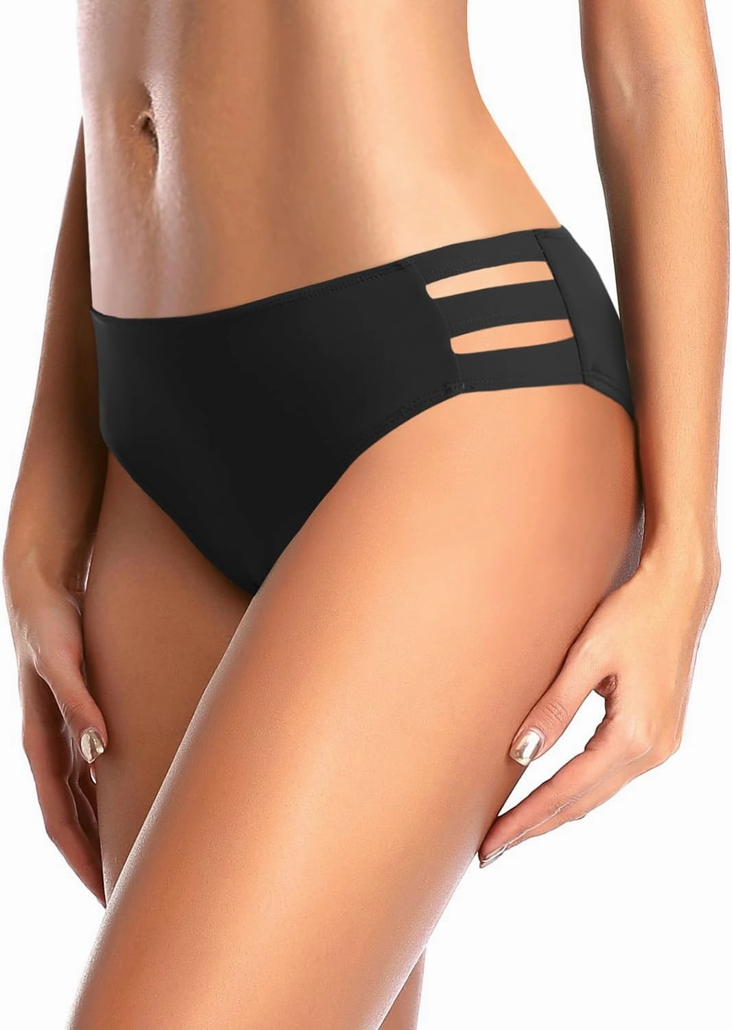 Zmart Women Standard Strappy Bikini Bottoms Full Coverage Bathing Suit Cutout Swim Low Rise Swimsuit Bottom