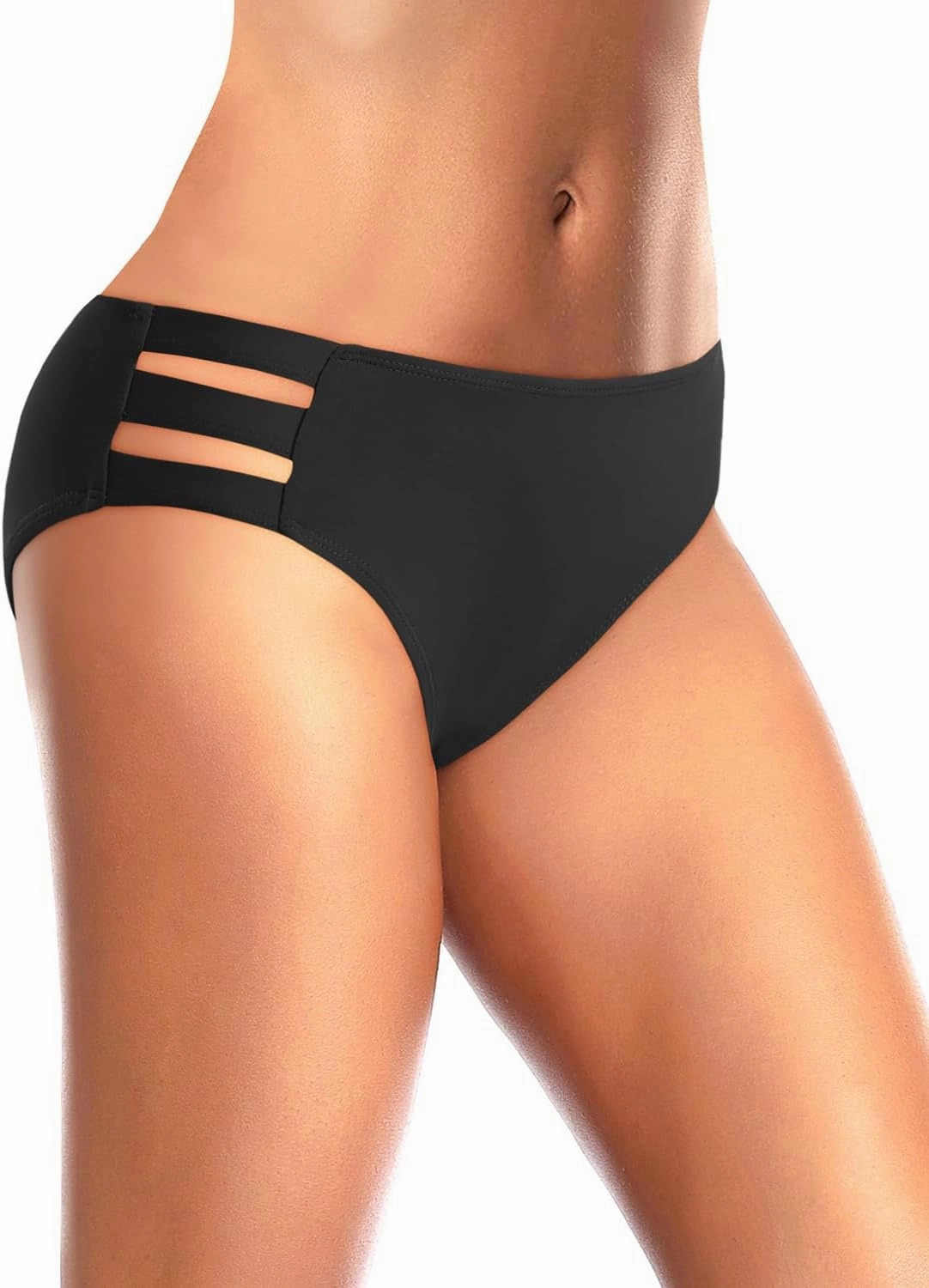 Zmart Women Standard Strappy Bikini Bottoms Full Coverage Bathing Suit Cutout Swim Low Rise Swimsuit Bottom