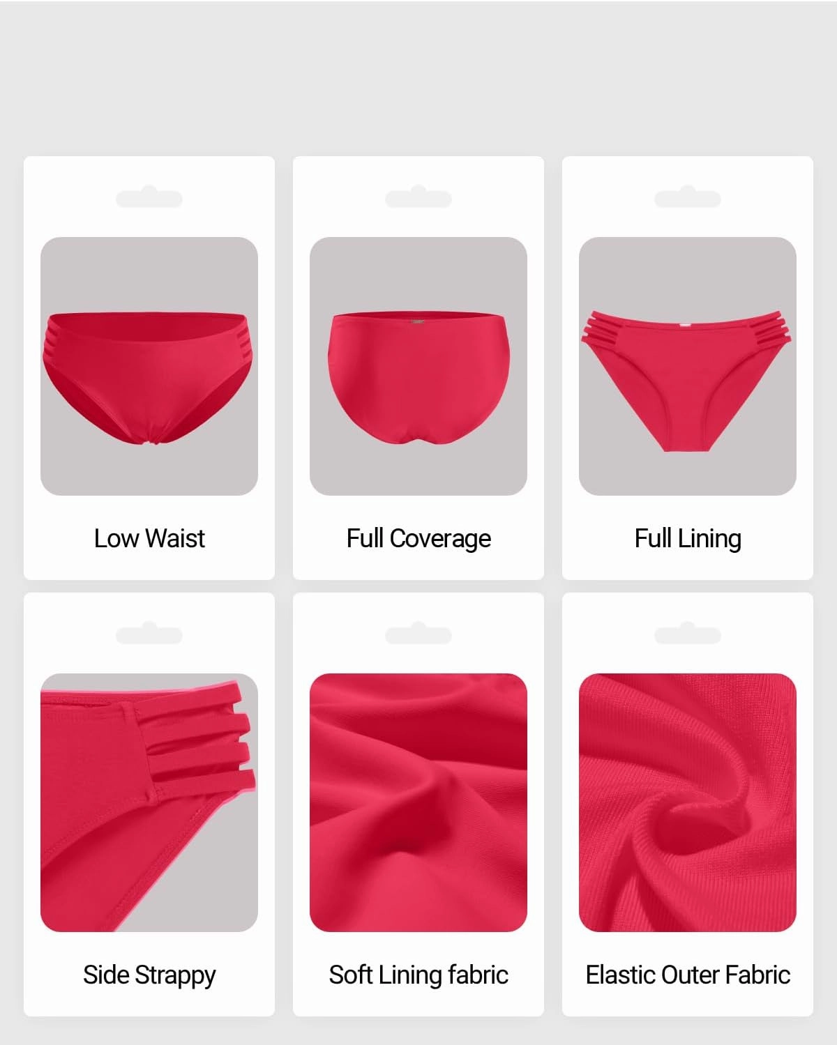 Zmart Women Strappy Bikini Bottoms Full Coverage Bathing Suit Swim Low Rise Cutout Swimsuit Bottom