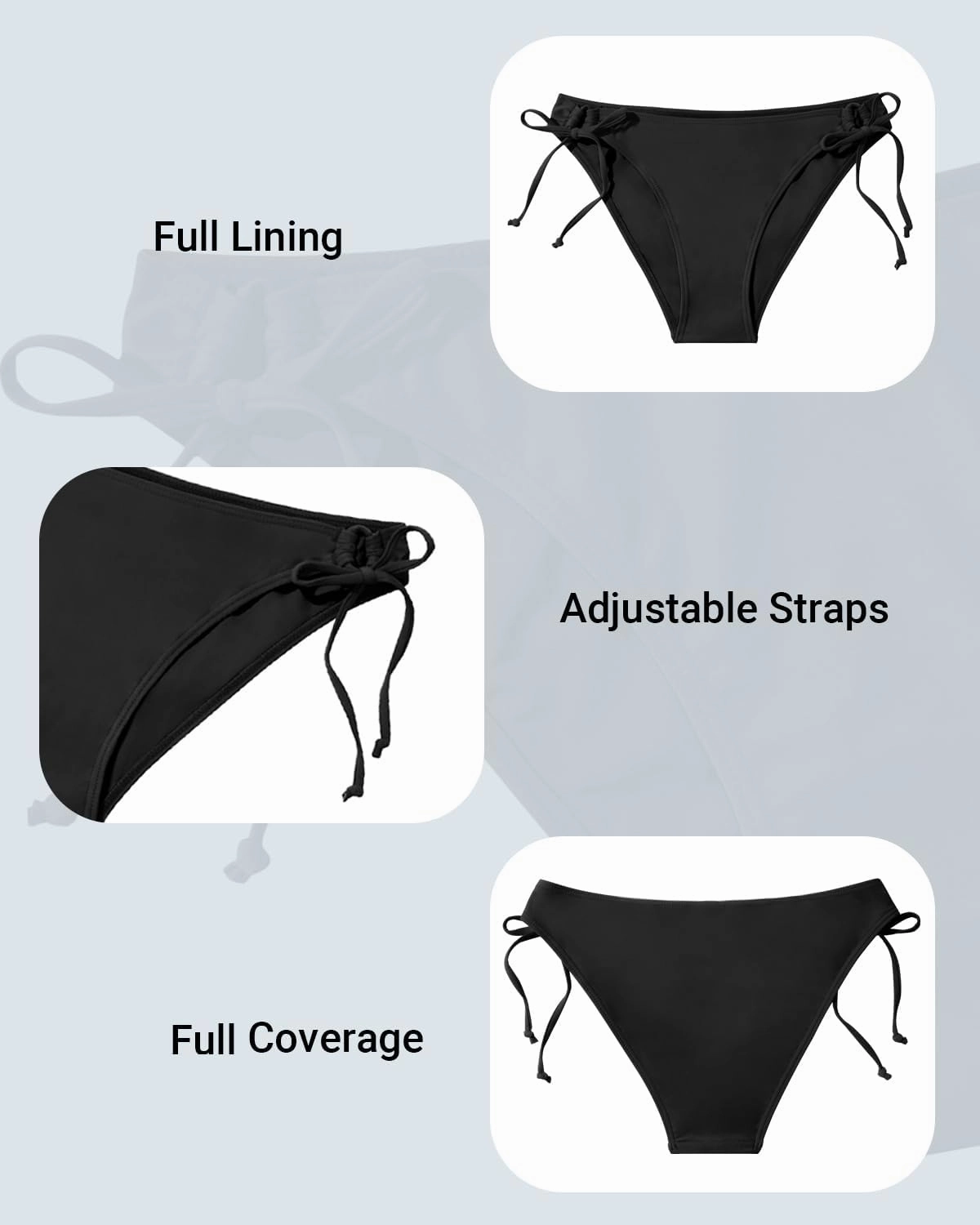 Zmart Women String Tie Side Bikini Bottoms Full Coverage Swimsuit Bottom Low Waist Low Rise Bathing Suit