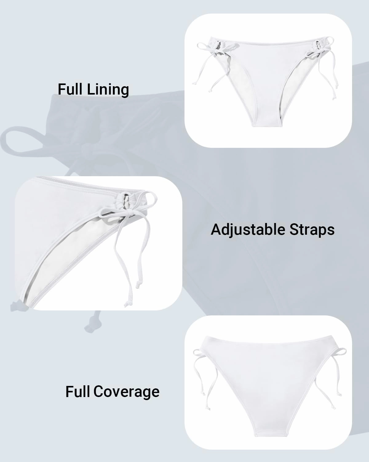 Zmart Women String Tie Side Bikini Bottoms Full Coverage Swimsuit Bottom Low Waist Low Rise Bathing Suit