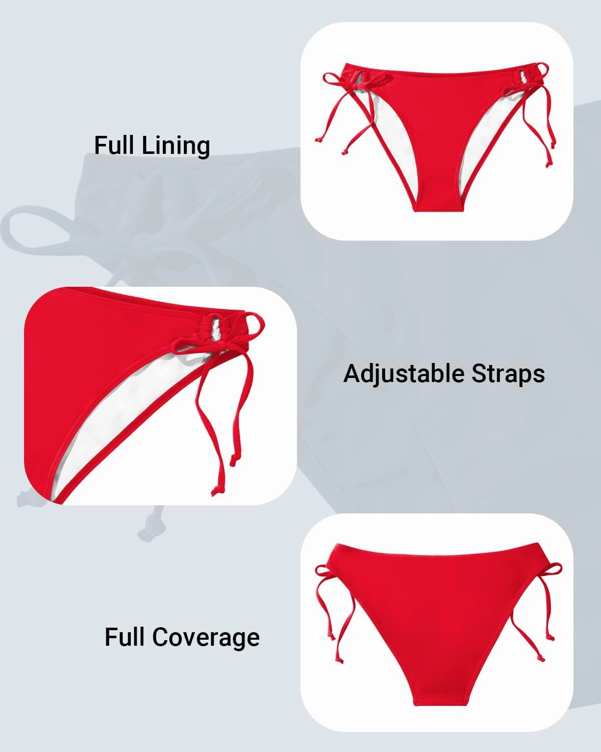 Zmart Women String Tie Side Bikini Bottoms Full Coverage Swimsuit Bottom Low Waist Low Rise Bathing Suit