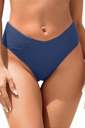 Zmart Women V Cut Cheeky Bikini Bottoms - Mid Waist High Cut Swim Bathing Suit Bottoms V Front Swimsuit